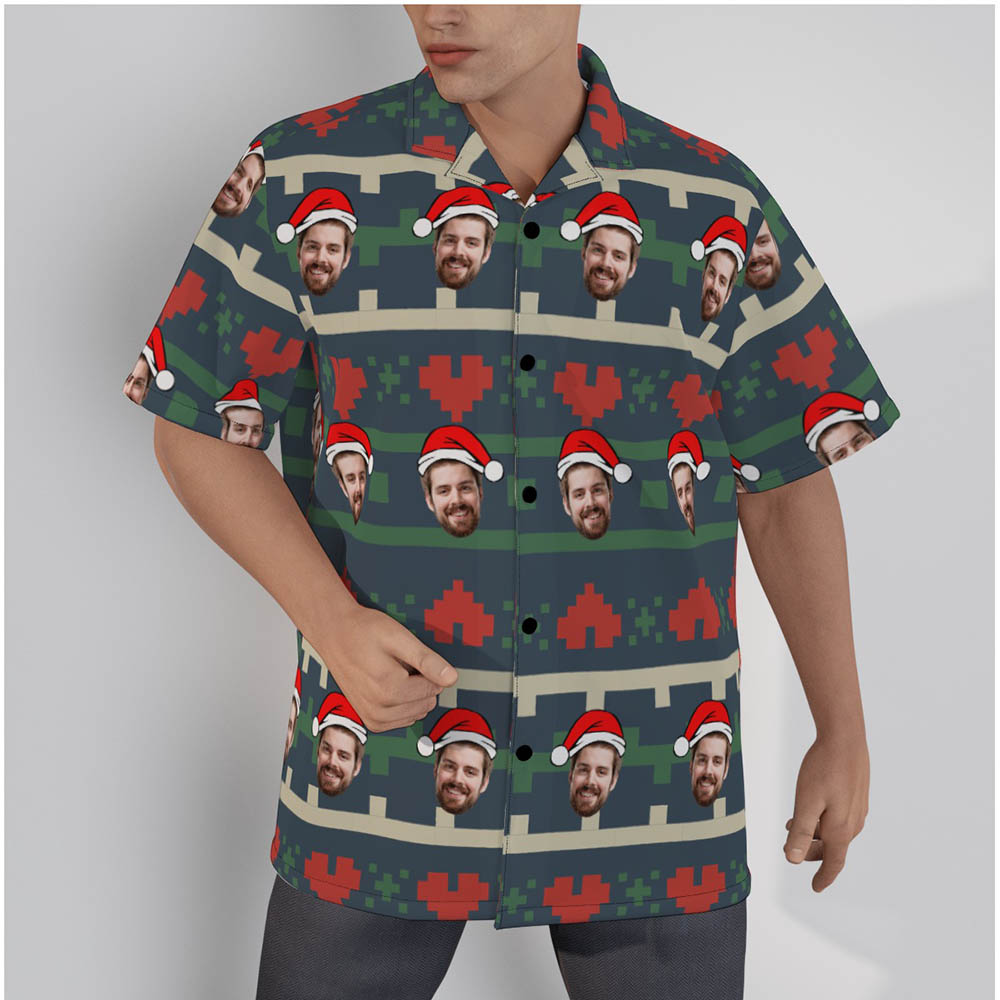 Custom Face Red Heart Christmas Ugly Hawaiian Shirt - variant image 1