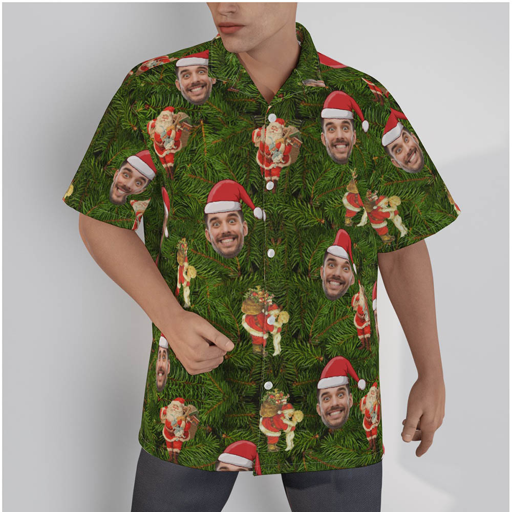 Funny Custom Face Tropical Green Men's Hawaiian Shirt - variant image 1