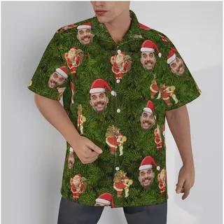 Funny Custom Face Tropical Green Men's Hawaiian Shirt