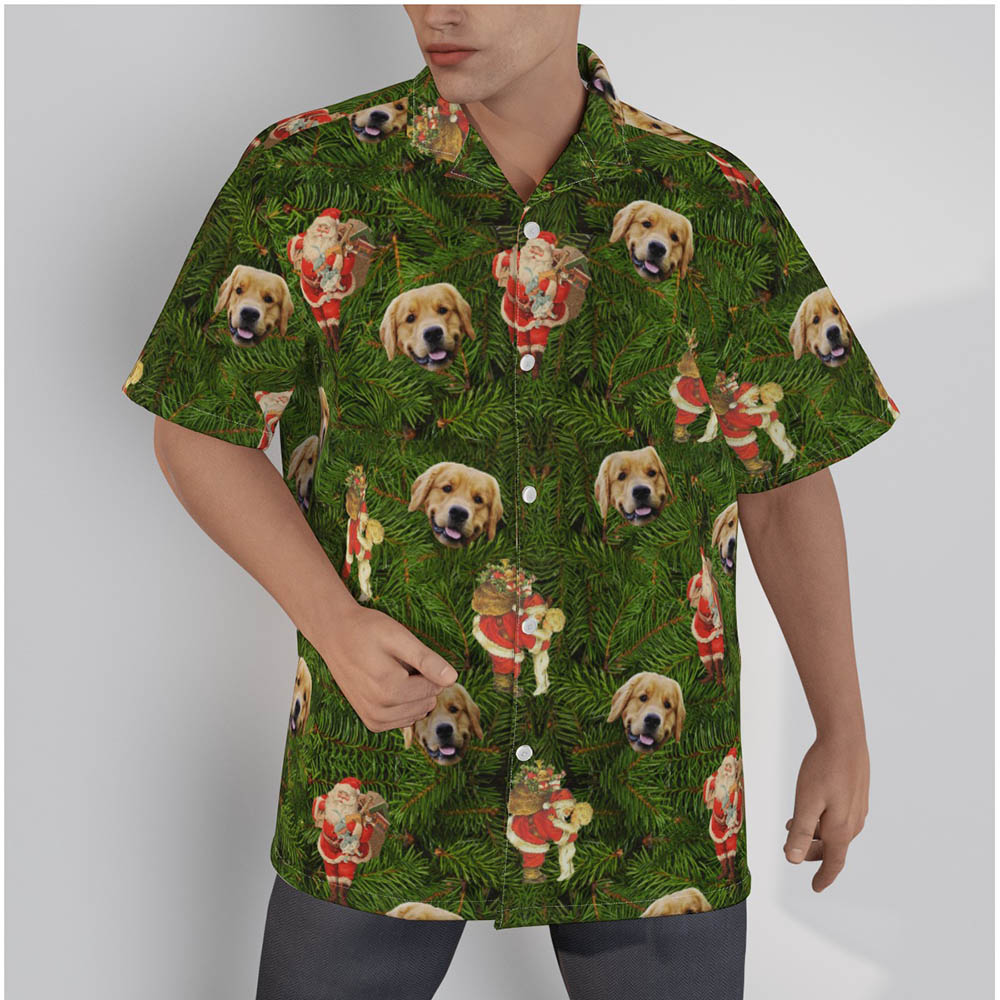 Funny Custom Dog Face Green Men's Hawaiian Shirt - variant image 1