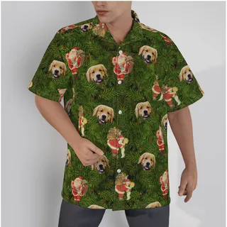 Funny Custom Dog Face Green Men's Hawaiian Shirt
