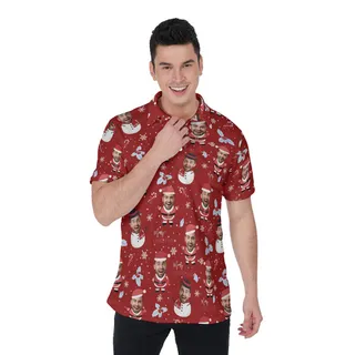 Funny Custom Face With Snowman Santa Hawaiian Christmas Polo Shirt For Men