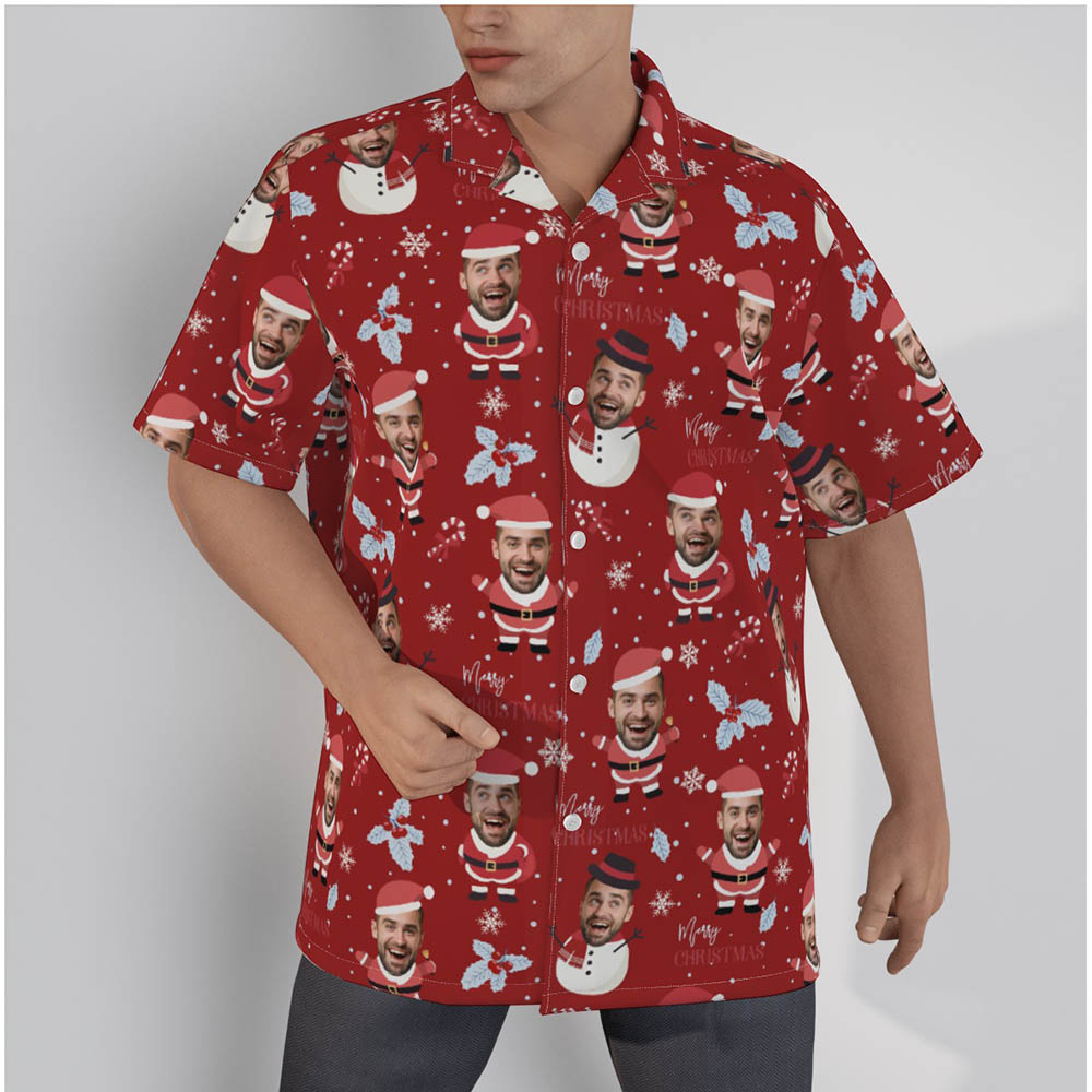 Funny Snowman Santa With Custom Face Red Hawaiian Christmas Shirt - variant image 1