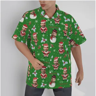 Funny Custom Face With Snowman Santa Christmas Hawaiian Shirt