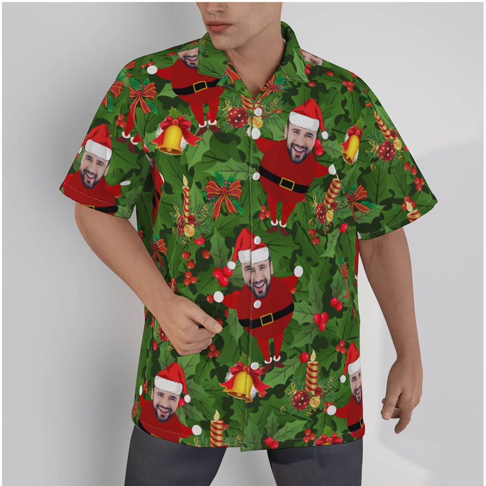 Funny Custom Face Santa Green Tropical Christmas Hawaiian Shirt - variant image 1