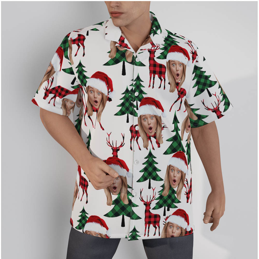 Custom Face Merry Holly Xmas Men's Hawaiian Shirt - variant image 1