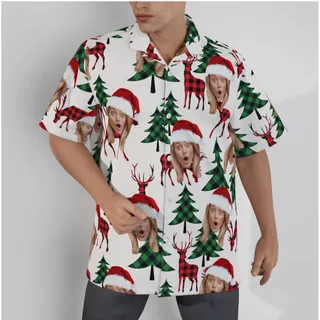 Custom Face Merry Holly Xmas Men's Hawaiian Shirt