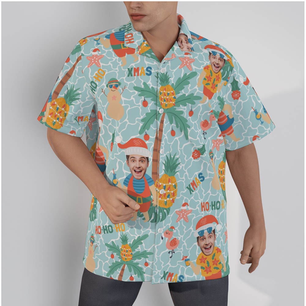 Tropical Custom Face Christmas Men's Hawaiian Shirt - variant image 1