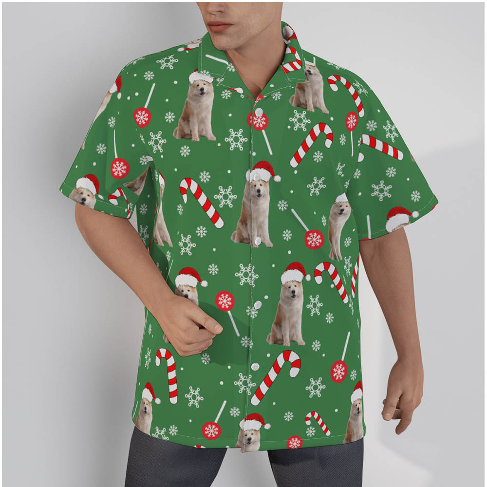 Funny Candy Christmas Green Hawaiian Shirt With Custom Dog Face - variant image 1