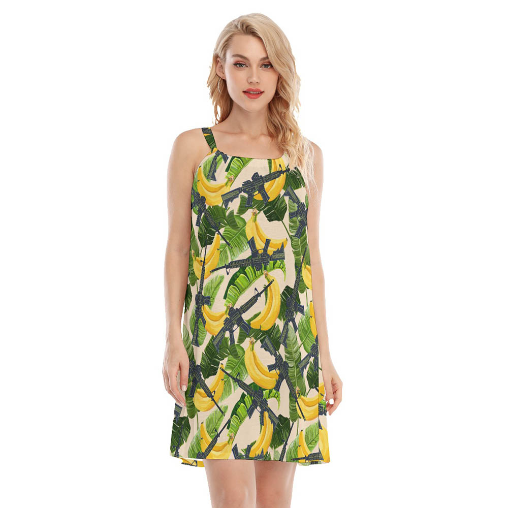 Cool Tactical Gun Tropical Banana Hawaiian Cami Dress For Women - variant image 1