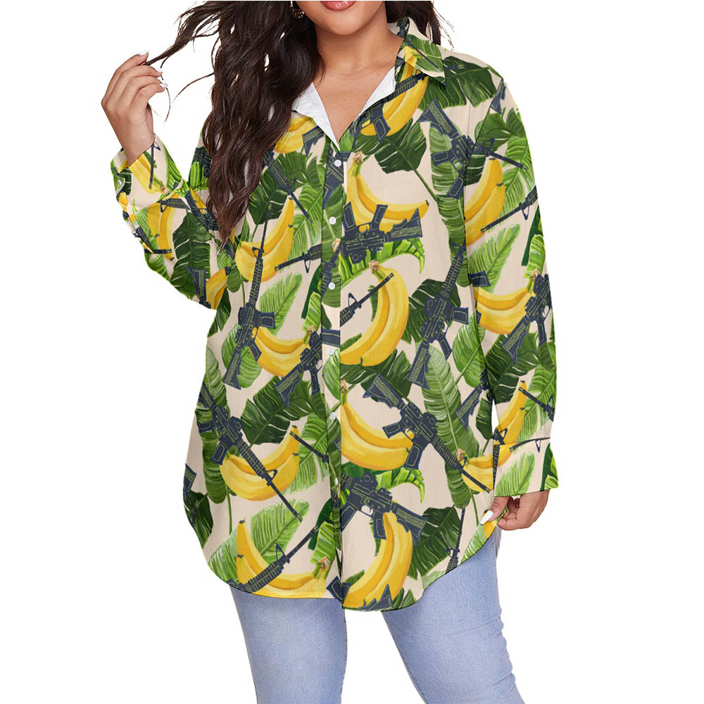 Tropical Tactical Gun Hawaiian Oversize Shirt For Women - variant image 1