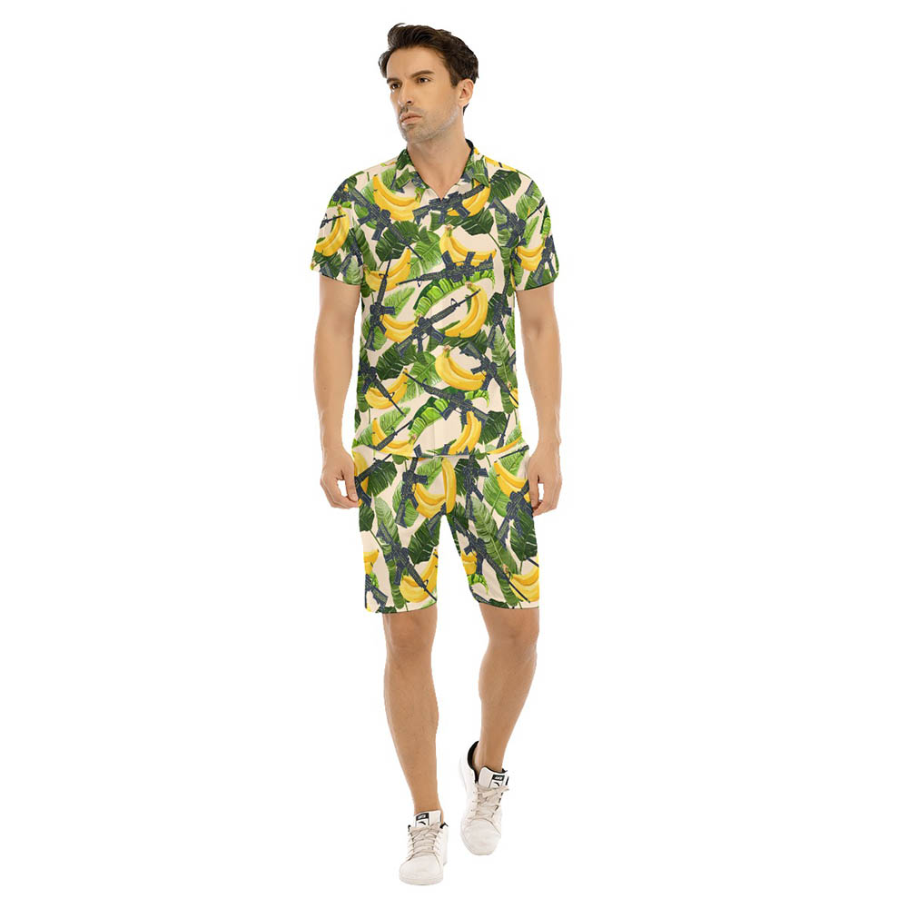 Set Tropical Banana Tactical Gun Hawaiian Shirt And Shorts - variant image 1