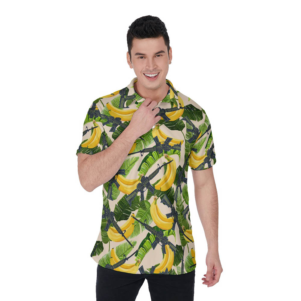 Tactical Gun Tropical Banana Hawaiian Men's Polo Shirt - variant image 1