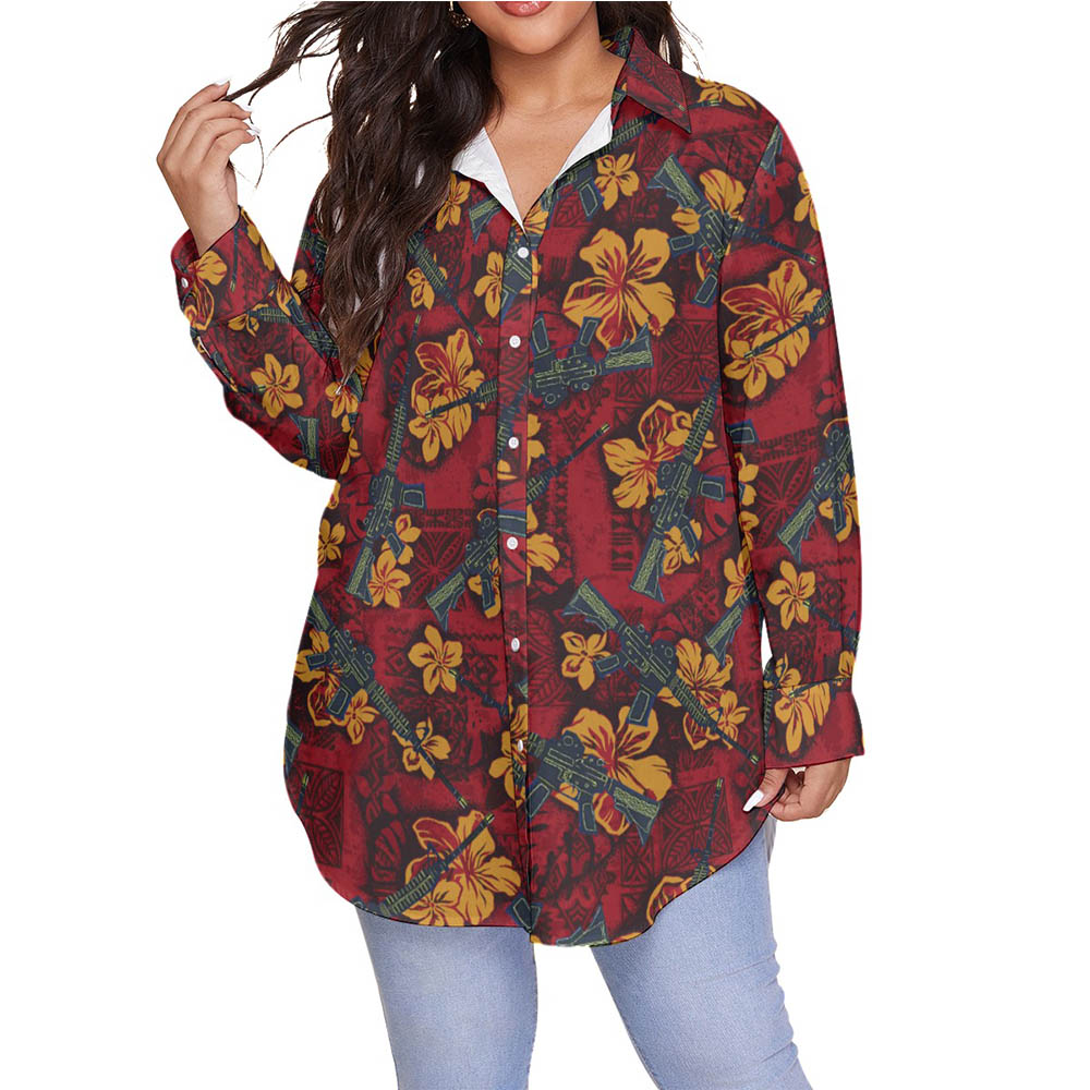 Vintage Floral Gun Tactical Hawaiian Plus Size Shirt For Women - variant image 1