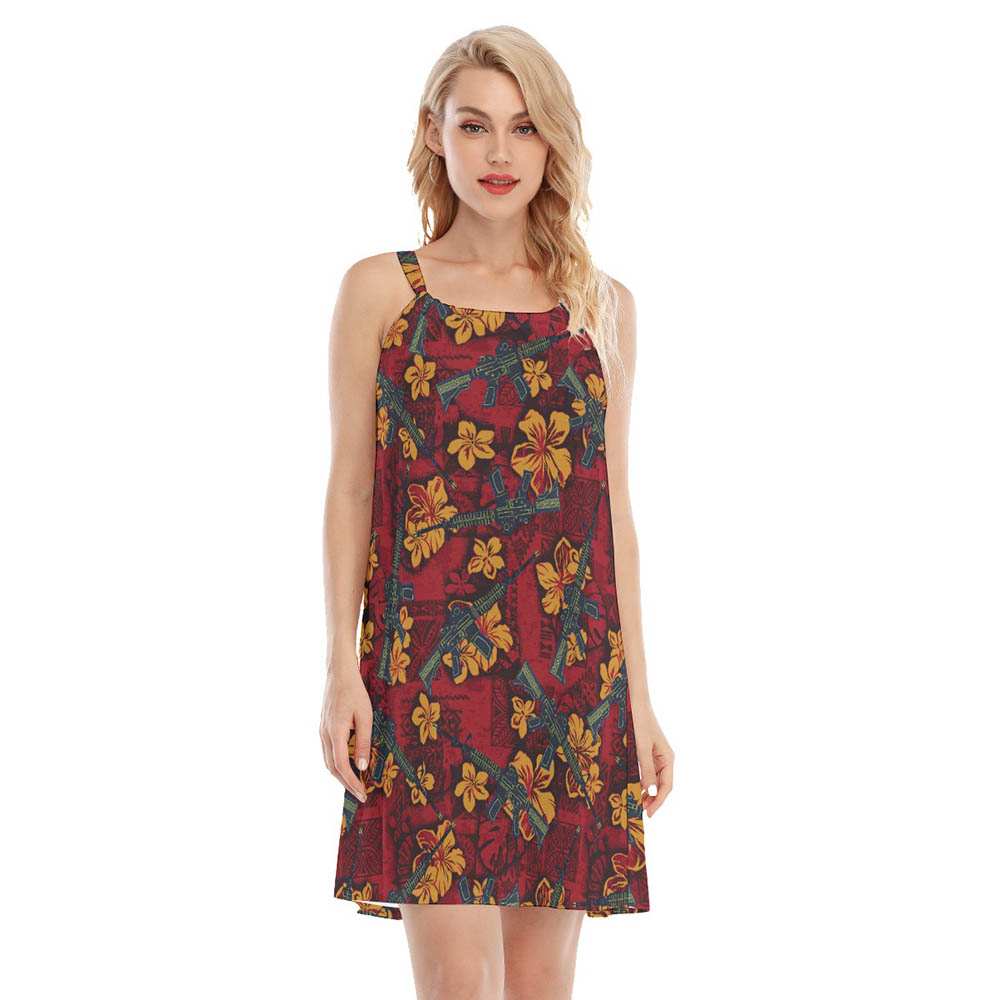 Cool Tactical Gun Vintage Hibiscus Aloha Cami Dress For Women - variant image 1