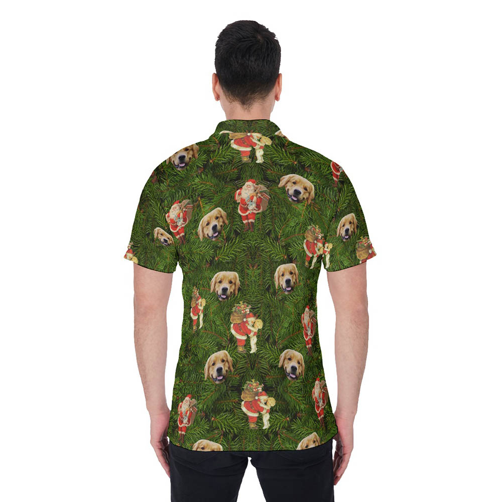 Santa Claus Christmas Hawaiian Polo Shirt With Custom Dog Face