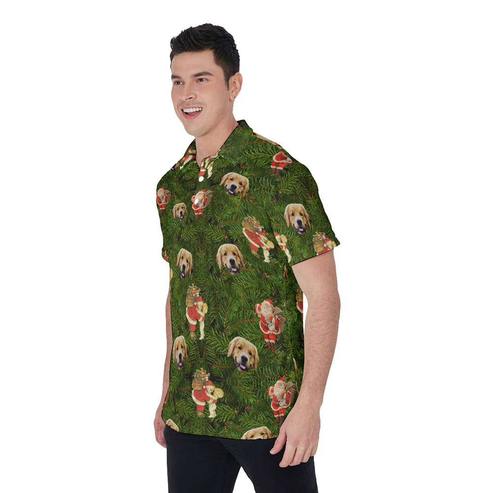 Santa Claus Christmas Hawaiian Polo Shirt With Custom Dog Face