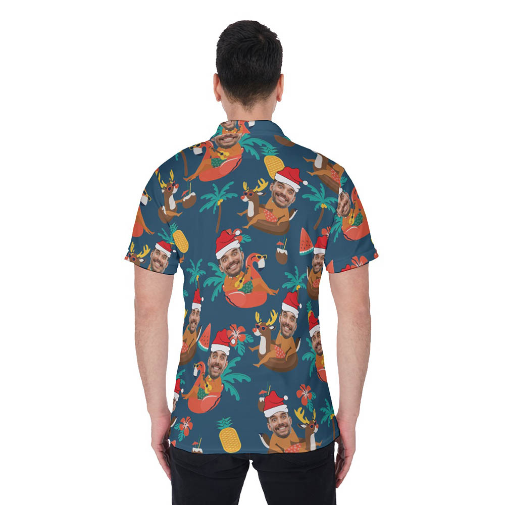 Custom Face Santa Summer Christmas Hawaiian Polo Shirt For Men