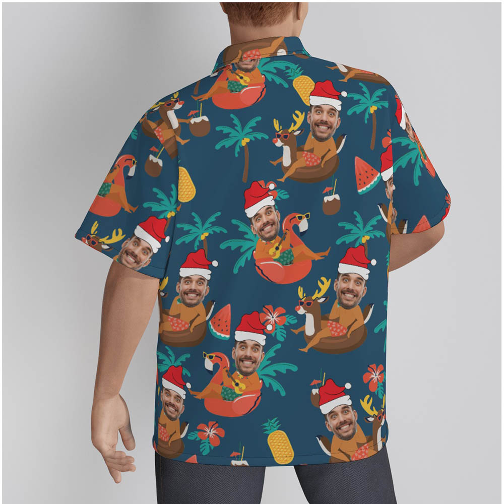 Funny Custom Face Christmas Santa Beach Summer Hawaiian Shirt