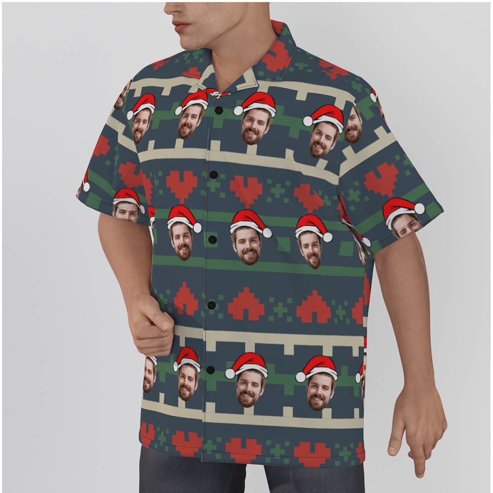 Custom Face Red Heart Christmas Ugly Hawaiian Shirt