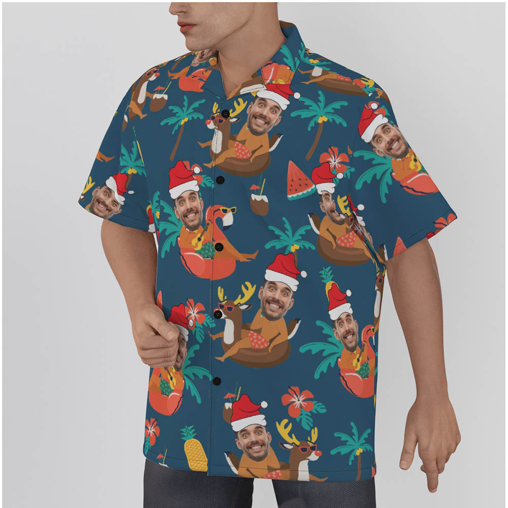 Funny Custom Face Christmas Santa Beach Summer Hawaiian Shirt