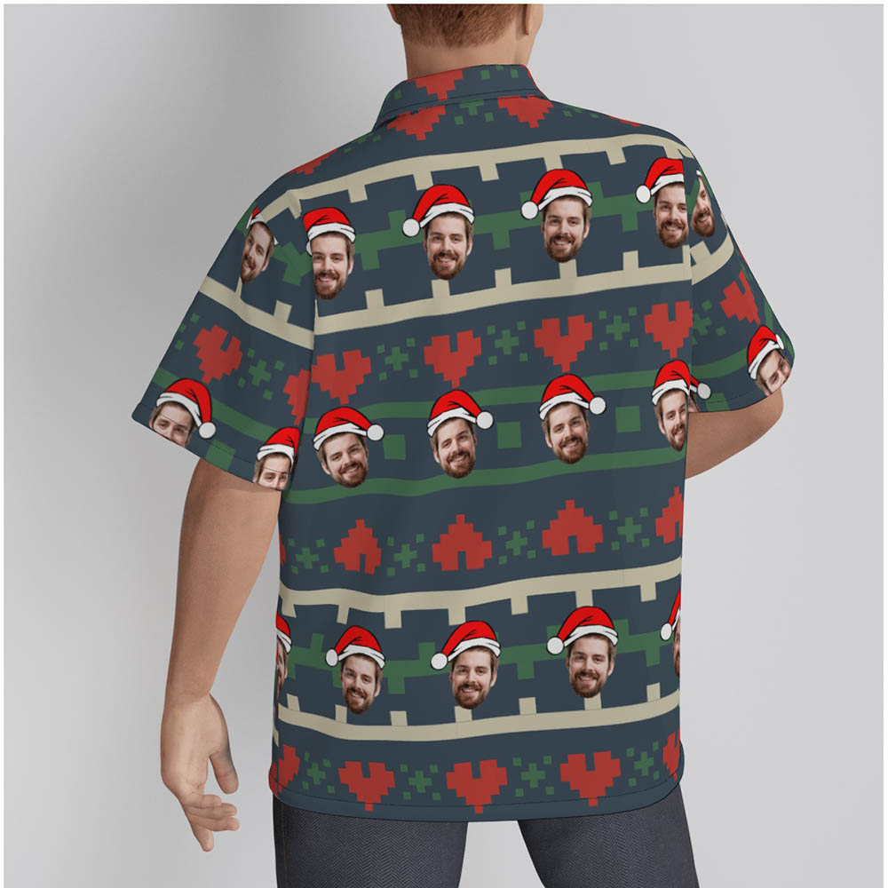 Custom Face Red Heart Christmas Ugly Hawaiian Shirt