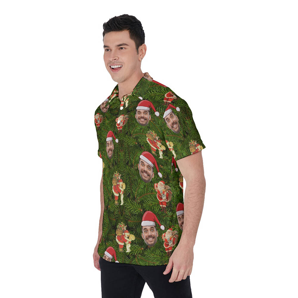 Santa Claus Custom Face Green Hawaiian Polo Shirt For Men
