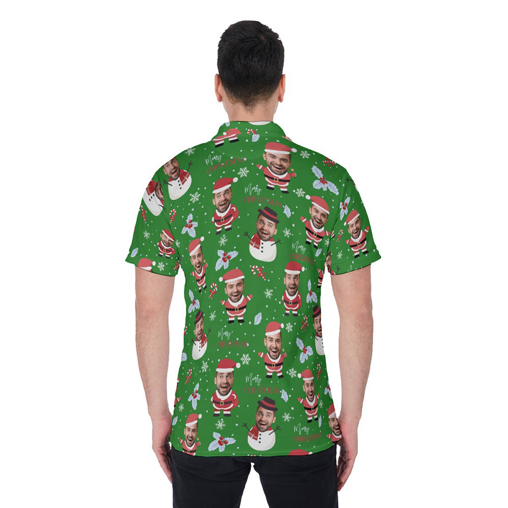 Custom Face Snowman Santa Claus Christmas Hawaiian Polo Golf Shirt