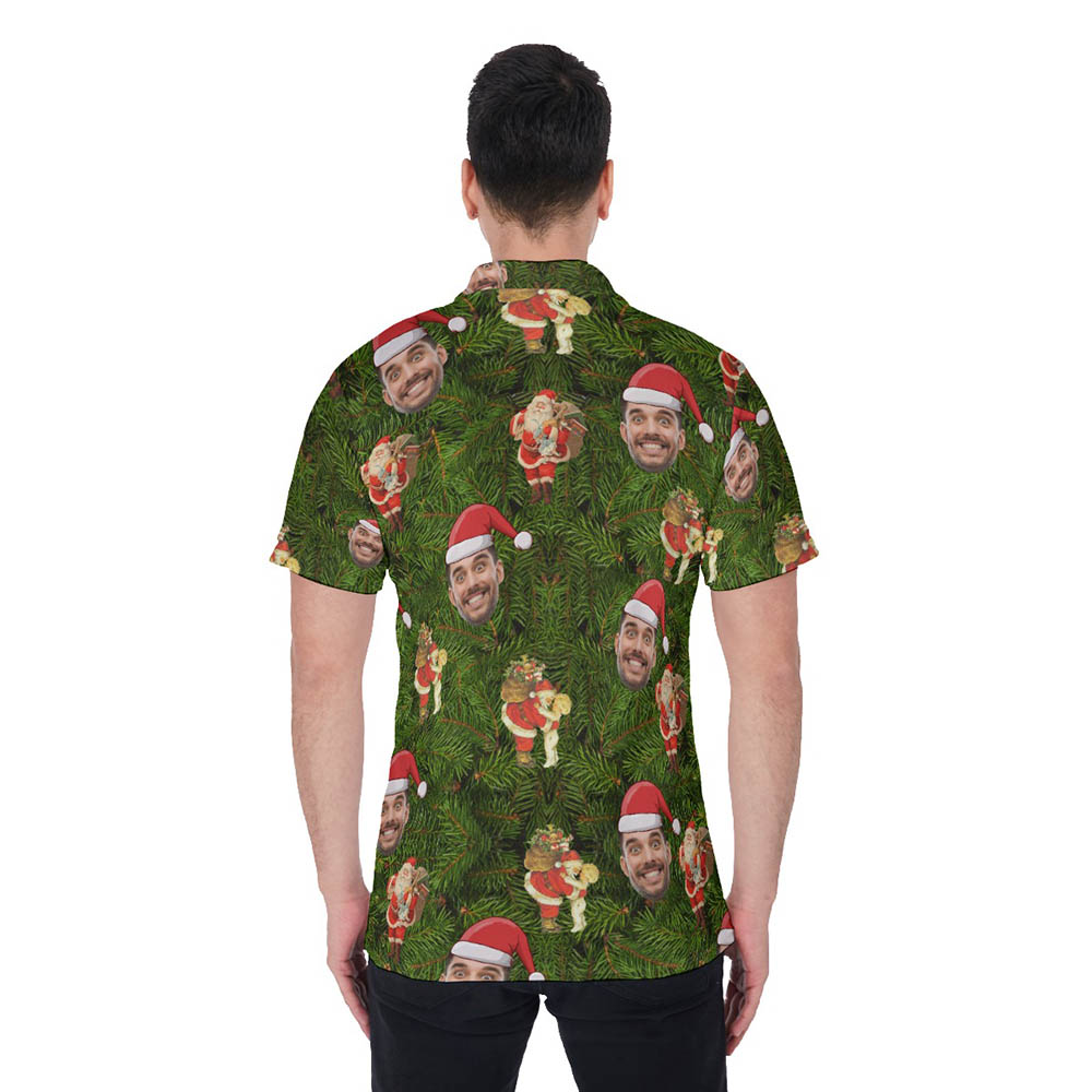 Santa Claus Custom Face Green Hawaiian Polo Shirt For Men