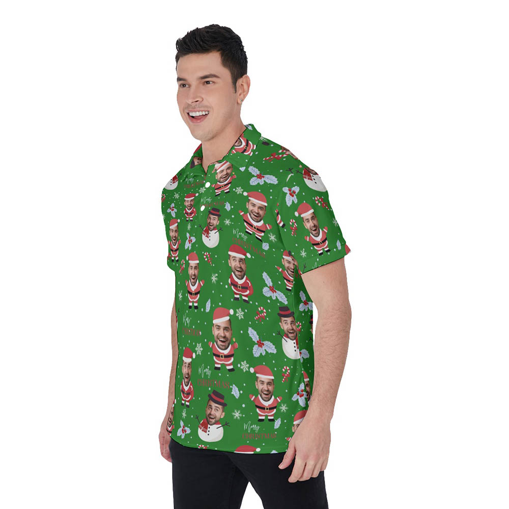Custom Face Snowman Santa Claus Christmas Hawaiian Polo Golf Shirt