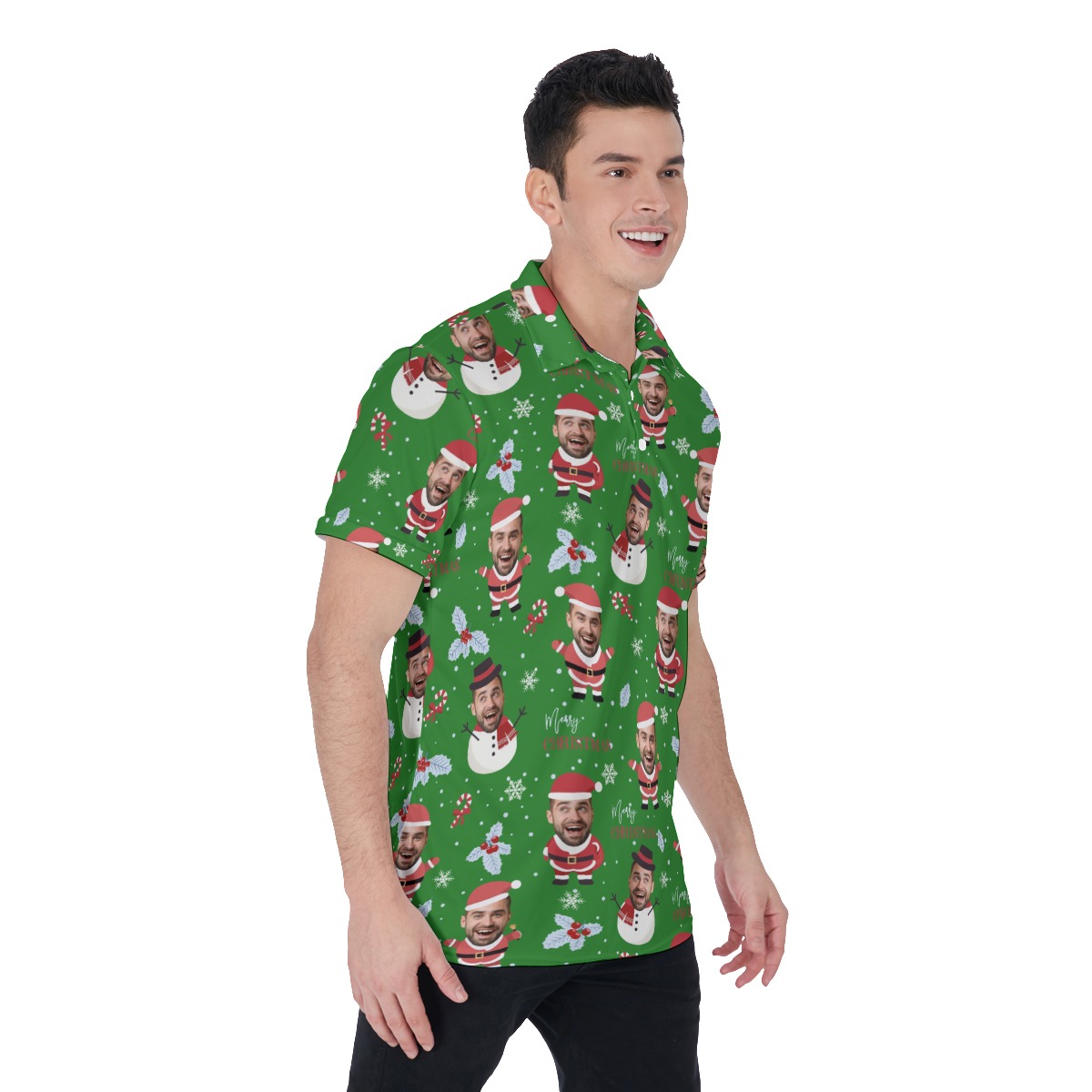 Custom Face Snowman Santa Claus Christmas Hawaiian Polo Golf Shirt