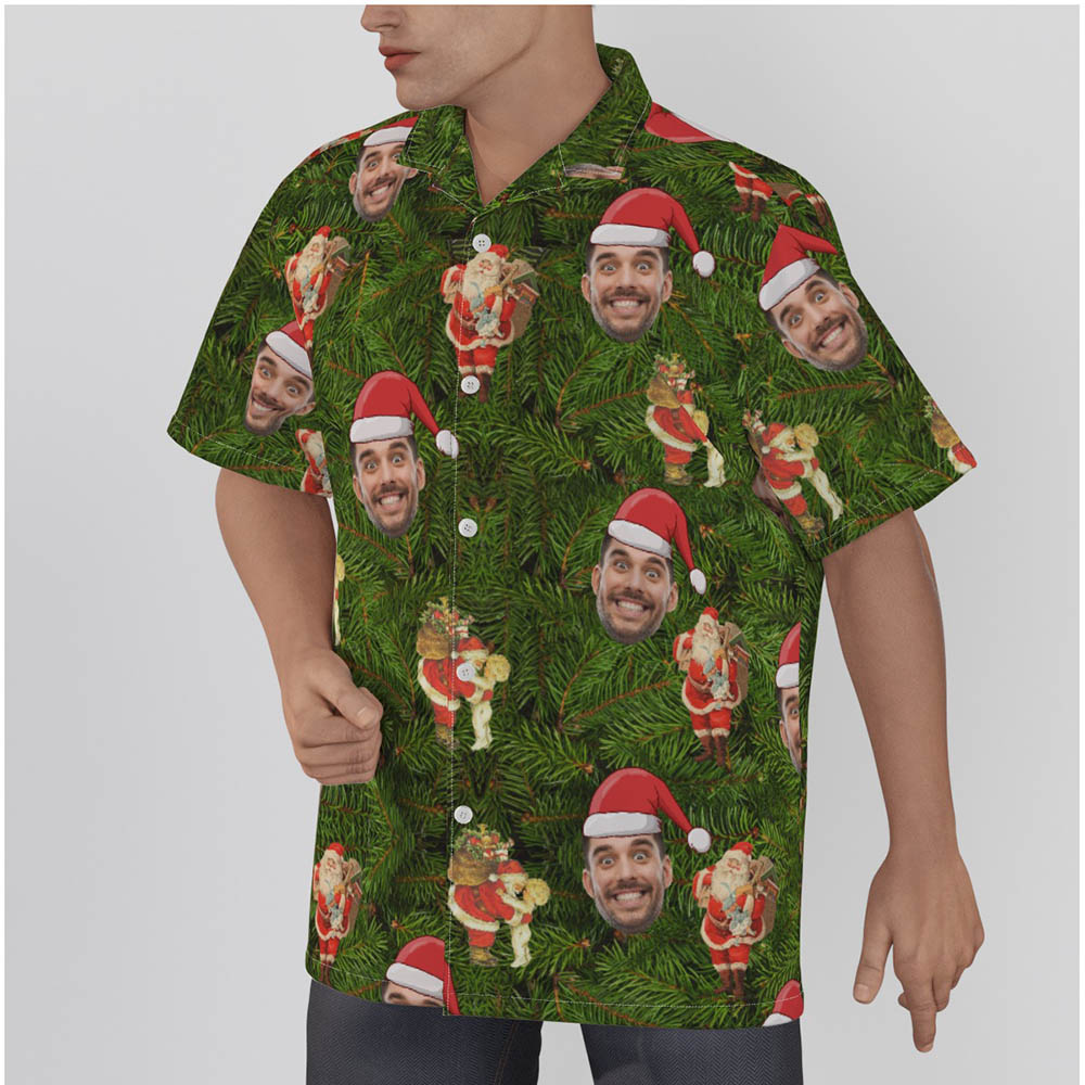 Funny Custom Face Tropical Green Men's Hawaiian Shirt