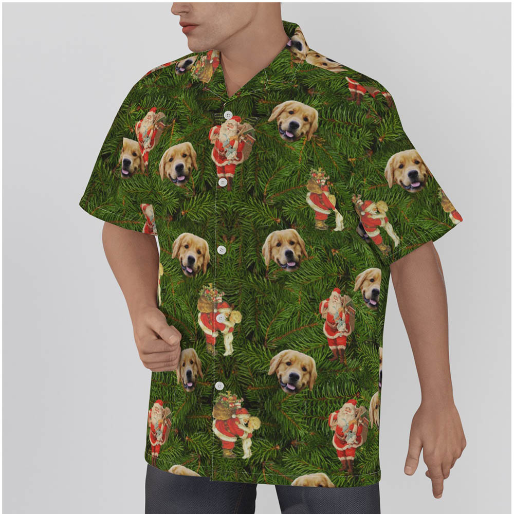 Funny Custom Dog Face Green Men's Hawaiian Shirt