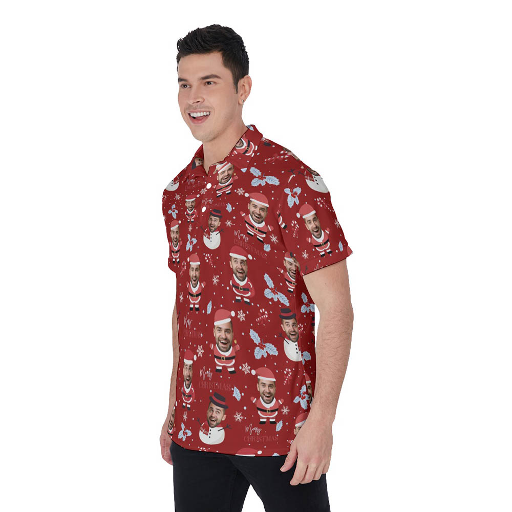 Funny Custom Face With Snowman Santa Hawaiian Christmas Polo Shirt For Men