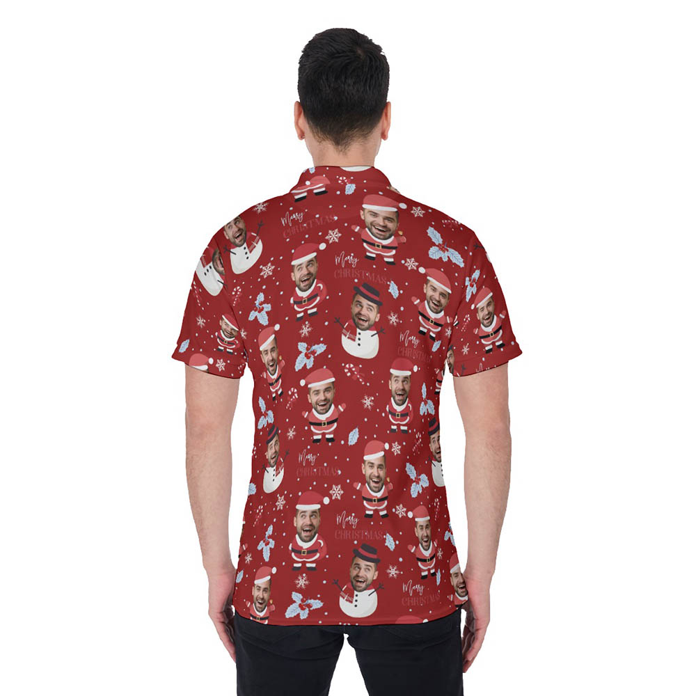 Funny Custom Face With Snowman Santa Hawaiian Christmas Polo Shirt For Men