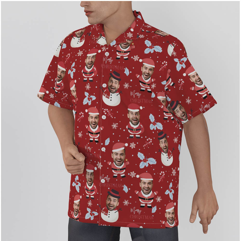 Funny Snowman Santa With Custom Face Red Hawaiian Christmas Shirt