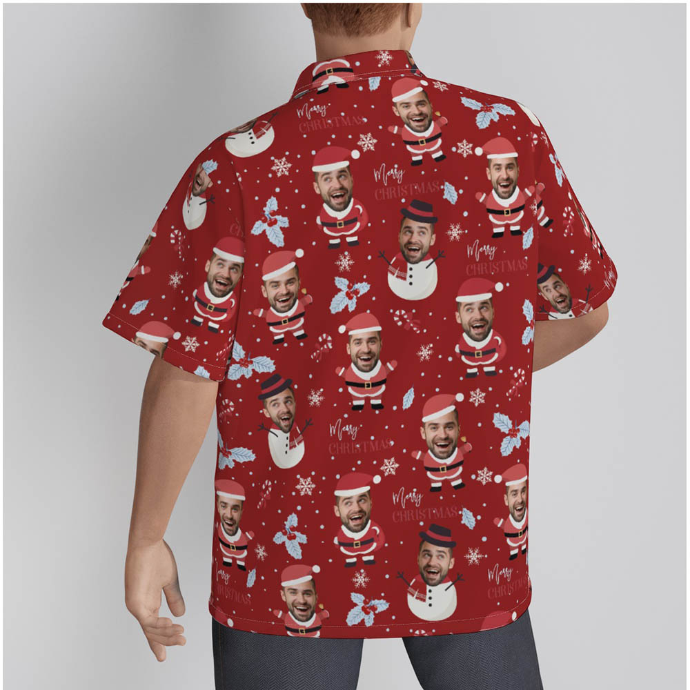 Funny Snowman Santa With Custom Face Red Hawaiian Christmas Shirt