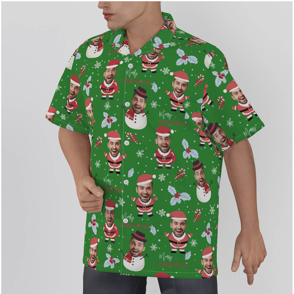 Funny Custom Face With Snowman Santa Christmas Hawaiian Shirt
