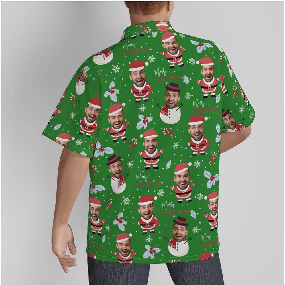 Funny Custom Face With Snowman Santa Christmas Hawaiian Shirt
