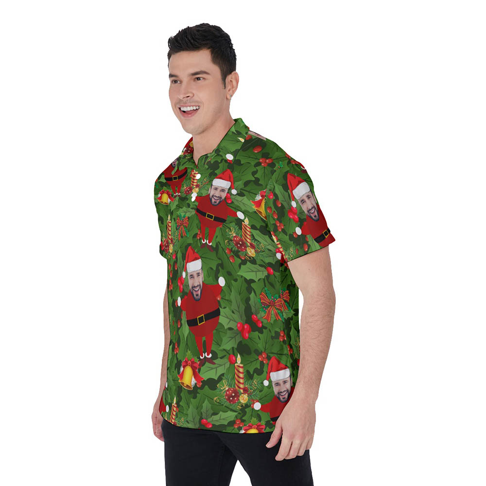 Tropical Custom Face Christmas Santa Green Hawaiian Polo Shirt For Men