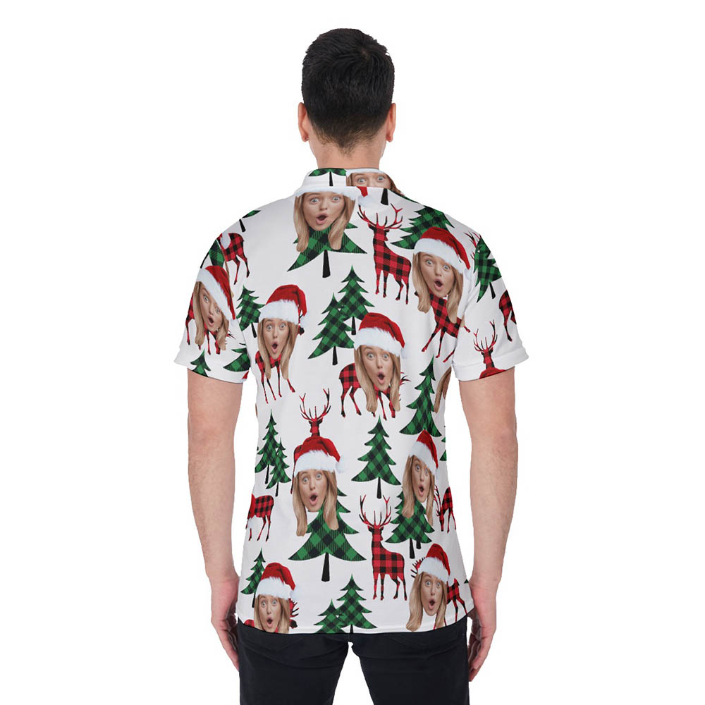 Funny Custom Face Merry Holly Xmas Hawaiian Polo Shirt For Men