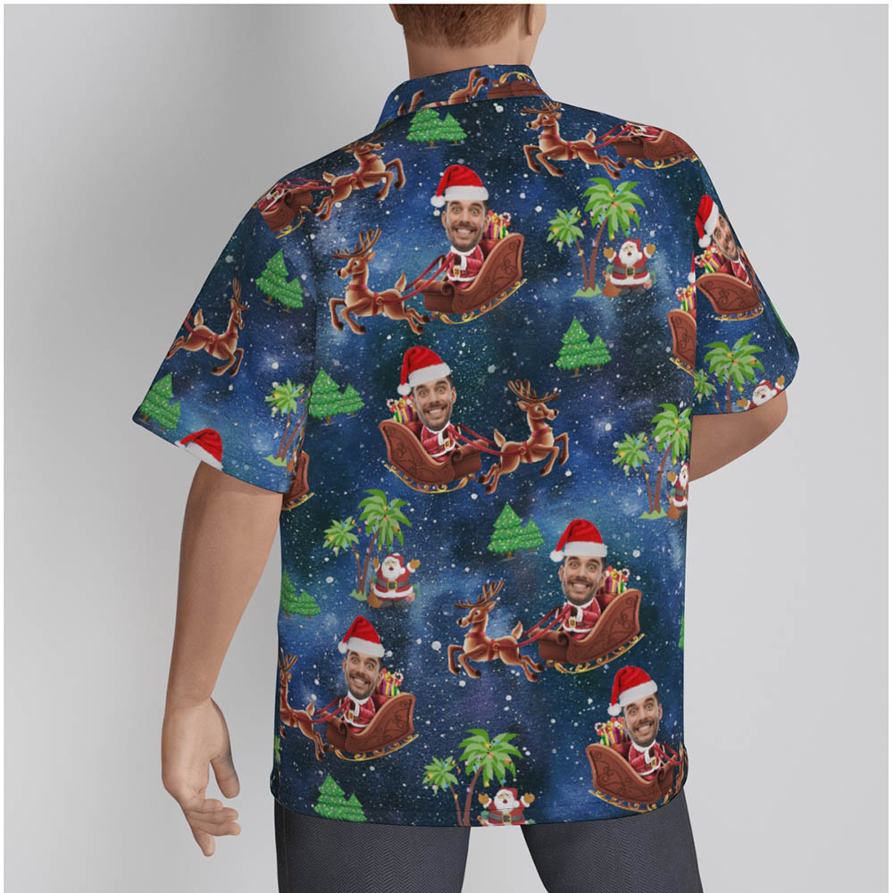 Funny Custom Face Santa Riding Sleigh Christmas Hawaiian Shirt