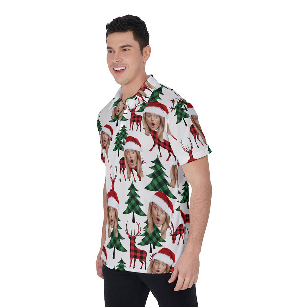Funny Custom Face Merry Holly Xmas Hawaiian Polo Shirt For Men