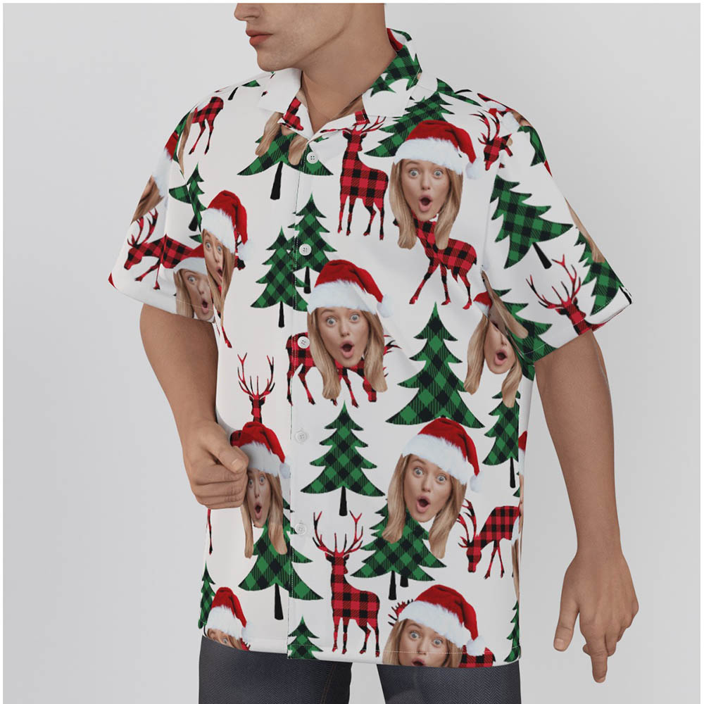 Custom Face Merry Holly Xmas Men's Hawaiian Shirt