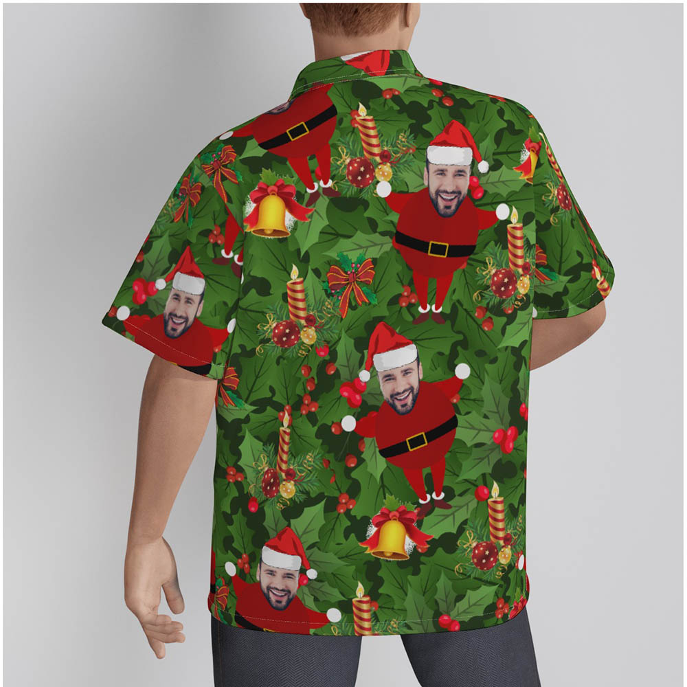 Funny Custom Face Santa Green Tropical Christmas Hawaiian Shirt