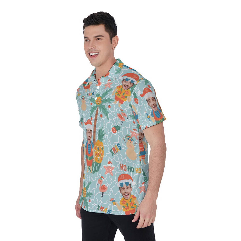 Tropical Beach Custom Face Christmas Hawaiian Polo Shirt For Men