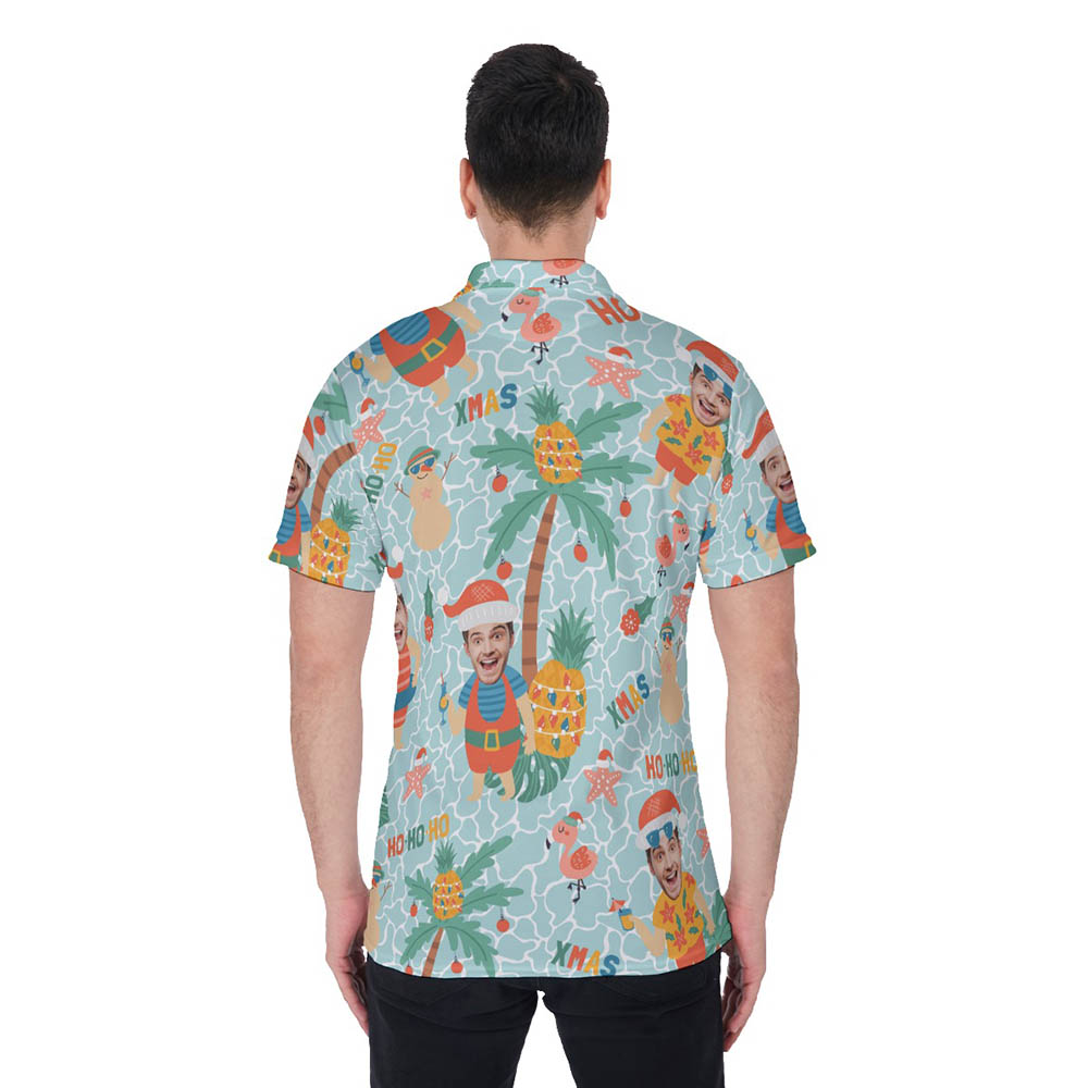 Tropical Beach Custom Face Christmas Hawaiian Polo Shirt For Men