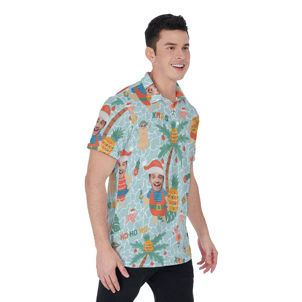 Tropical Beach Custom Face Christmas Hawaiian Polo Shirt For Men