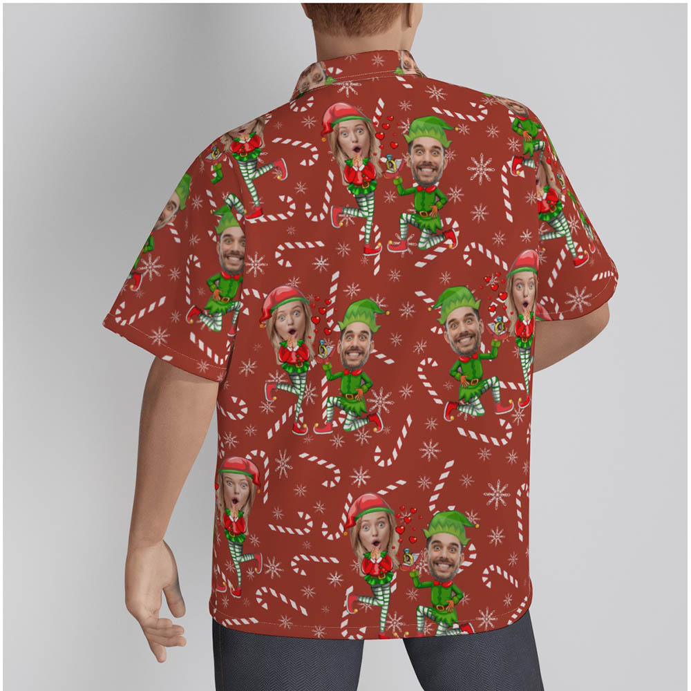 Funny Elf Custom Couple Face Christmas Men's Hawaiian Shirt
