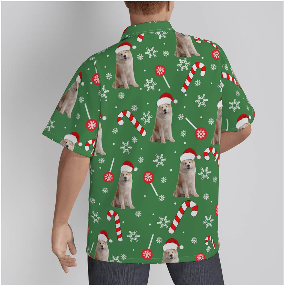 Funny Candy Christmas Green Hawaiian Shirt With Custom Dog Face